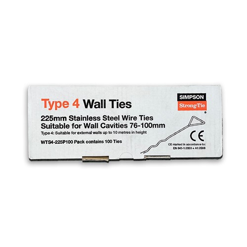 Type 4 Wall Ties - 225mm - Box of 100   (WTS4-225P100)