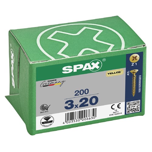 Spax Pozi CSK Woodscrews 3.0 x 20mm