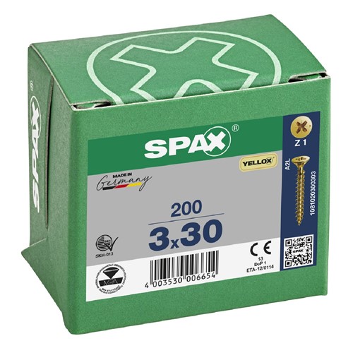 Spax Pozi CSK Woodscrews 3.0 x 30mm