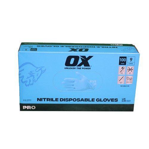 Ox Nitrile Disposable Gloves x 100 - Size 9/L