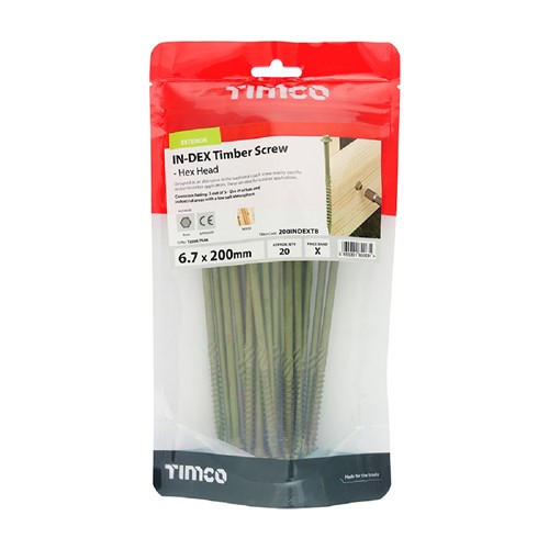 In-dex Timber Screw Green Organic 6.7 x 200mm (Bag of 20)