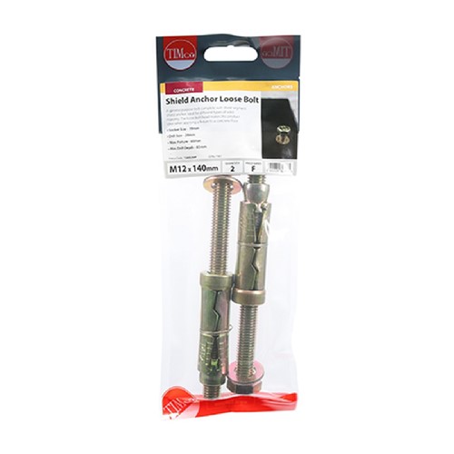 M12 x 140mm Loose Bolt - Shield Anchor (M10:60L) TIMpac