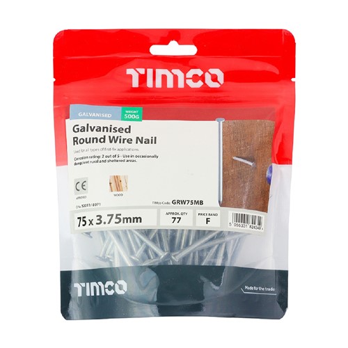 Round Wire Galvanised Nails 75 x 3.75mm - 500g TIMbag