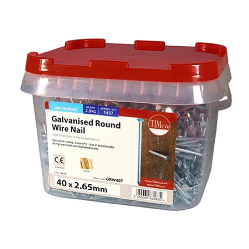 Round Wire Galvanised Nails 40 x 2.65mm - 2.5kg Tub