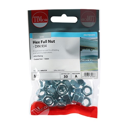 Timco Zinc Hex Full Nut M8