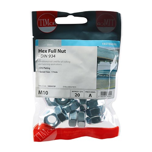 Timco Zinc Hex Full Nut M10