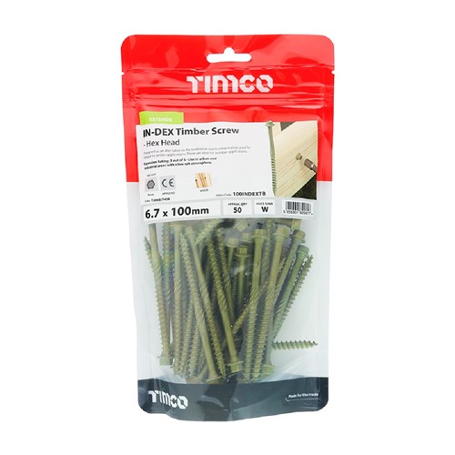 In-dex Timber Screw Green Organic 6.7 x 100mm (Bag of 50)