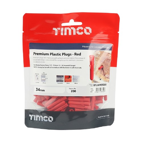 Timco Red Plastic Plugs 34mm